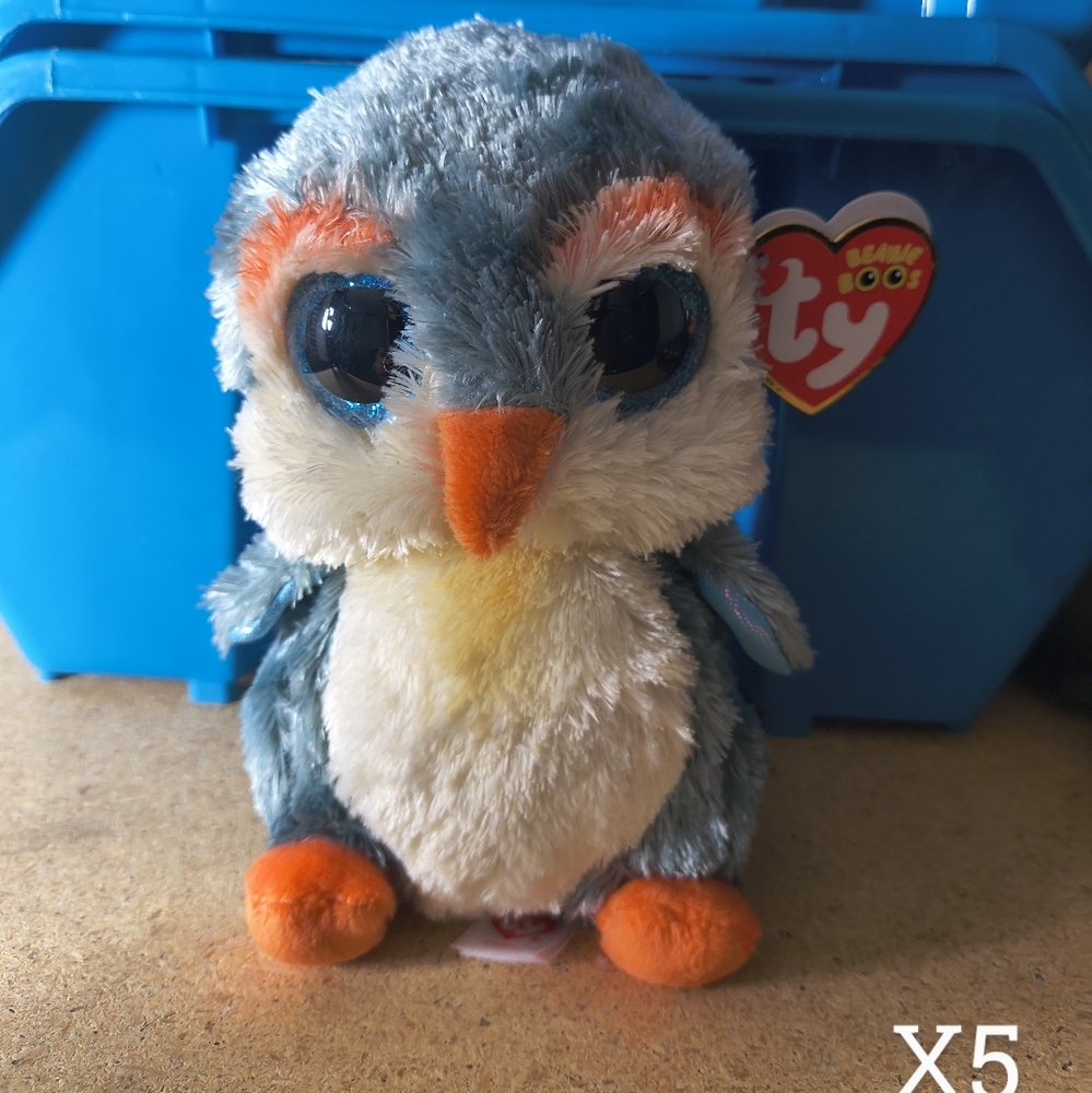 Ty Beanie Boos Penguin Plush in Blue and Orange